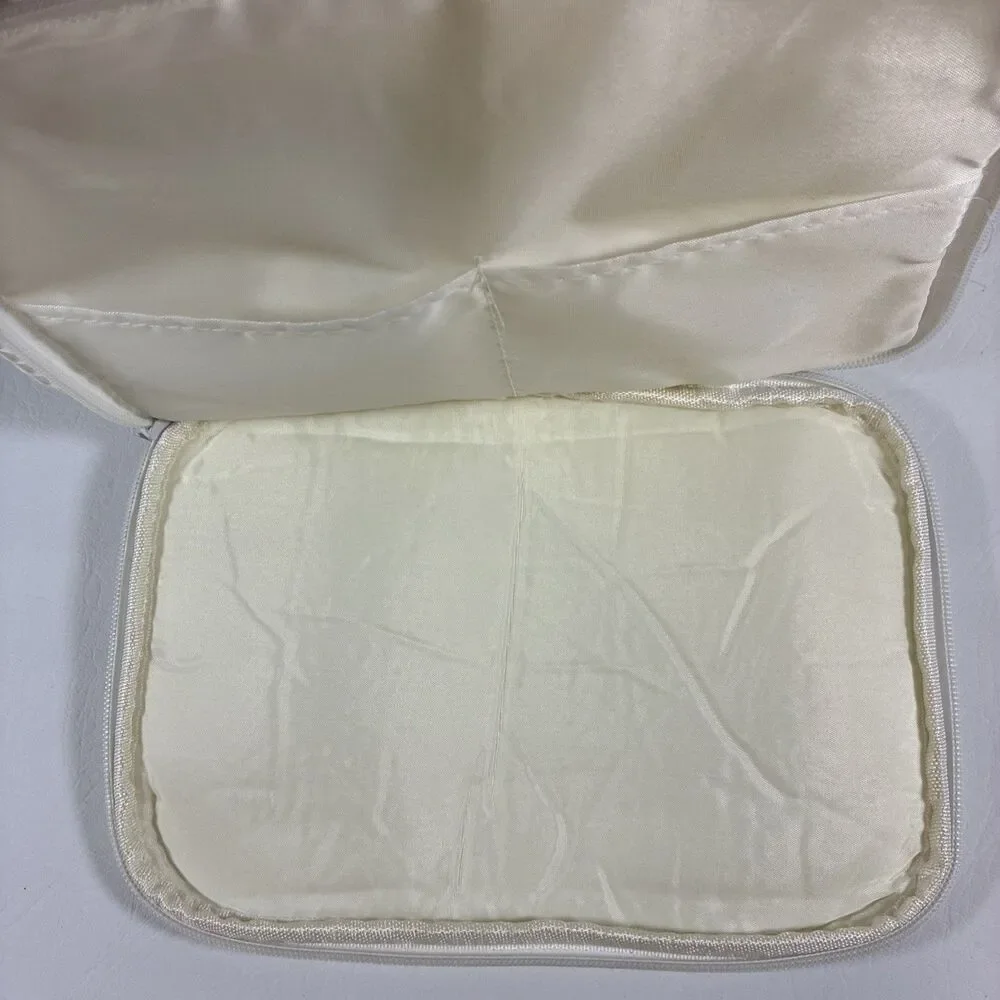 Terry Town Waffle Weave Cosmetic Makeup Travel Bag Double Zip Cream Cotton Blend